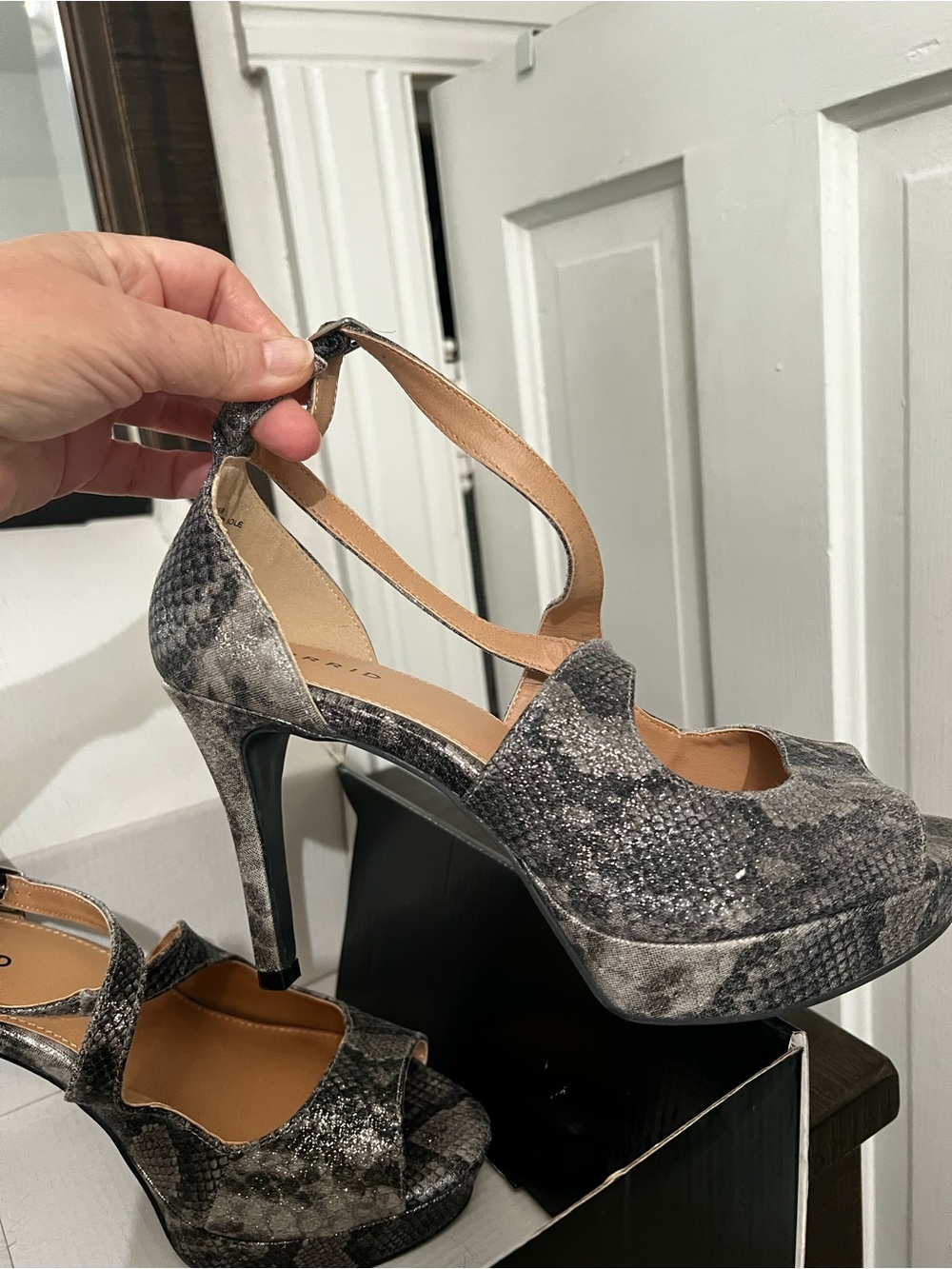 torrid Gray Snake-Print Platform Ankle-Strap Heels
